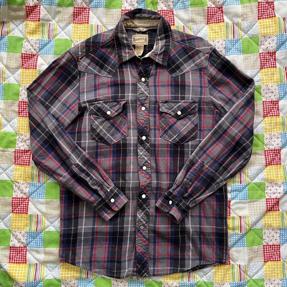 Vintge 90s Mens Plaid Flannel Pearl Snap Western Cowboy‎ Shirt // Size Small